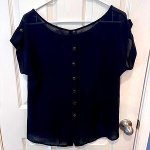 Edge black semi sheer blouse button back